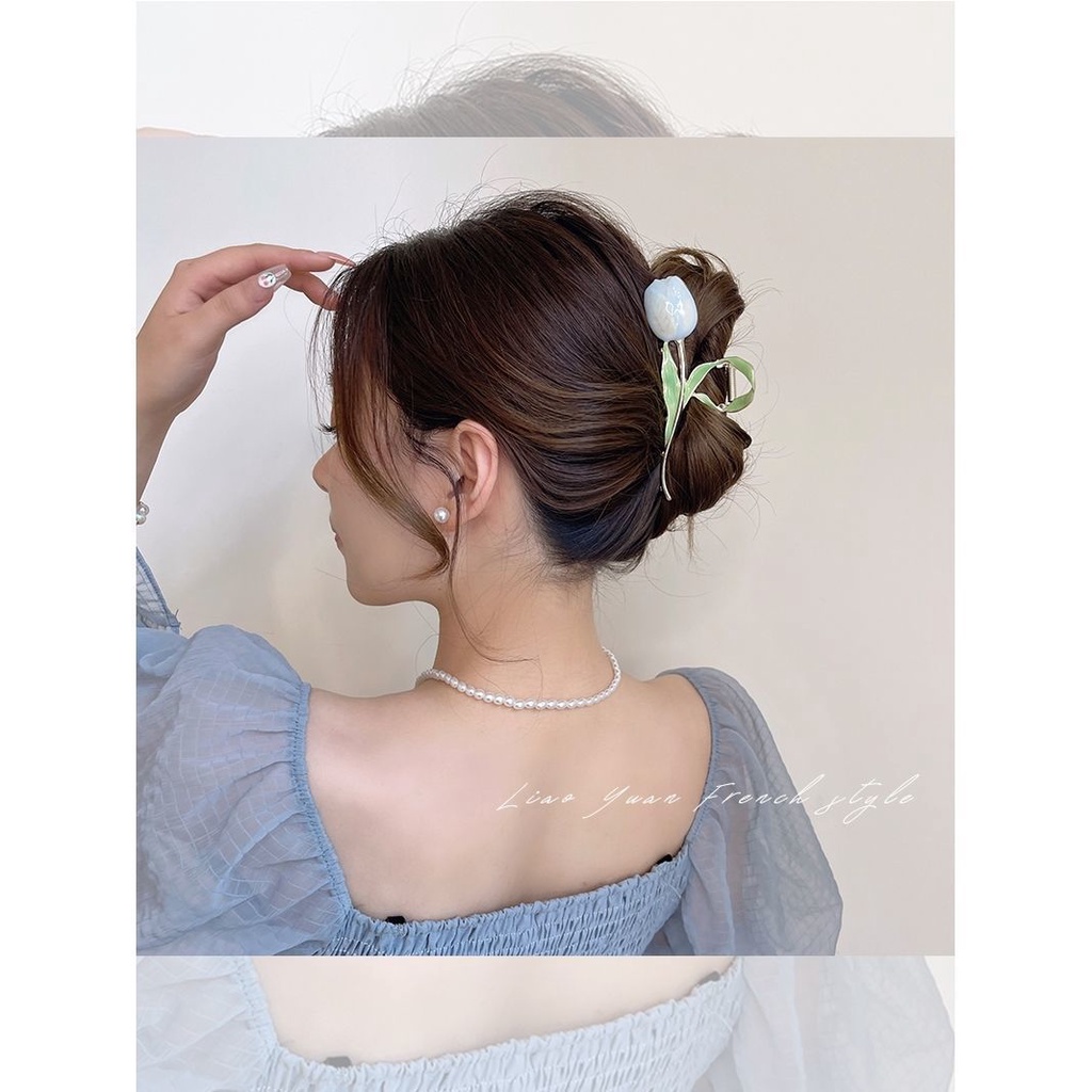 Kẹp Tóc Một Bên Bằng Kim Loại Hình Hoa Tulip Thanh Lịch Dễ Phối Đồ Phong Cách Hàn Quốc Cho Nữ
