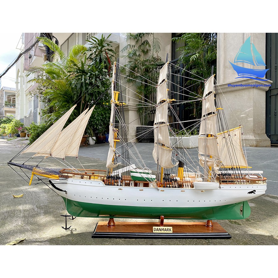 Thuyền gỗ trang trí Danmark dài 100cm lắp ráp sẵn gỗ tự nhiên, mô hình thuyền buồm cao cấp, quà tặng sang trọng