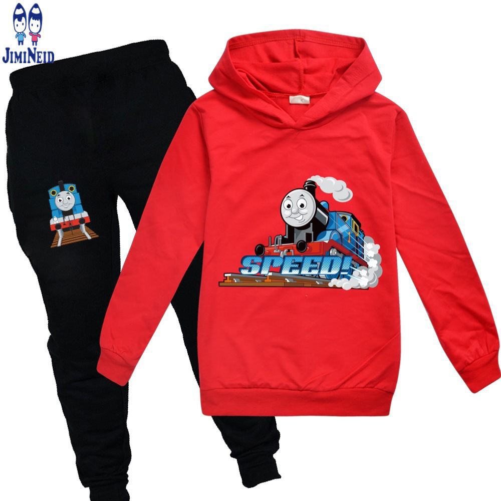 Bộ 2 Món Áo Hoodie Tay Dài In Hoạt Hình Thomas + Quần Dài Cho Bé Trai