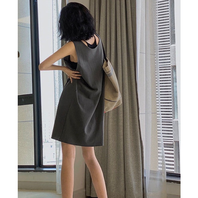 Đầm suông cổ vuông không tay dáng rộng thời trang mùa hè hàng mới