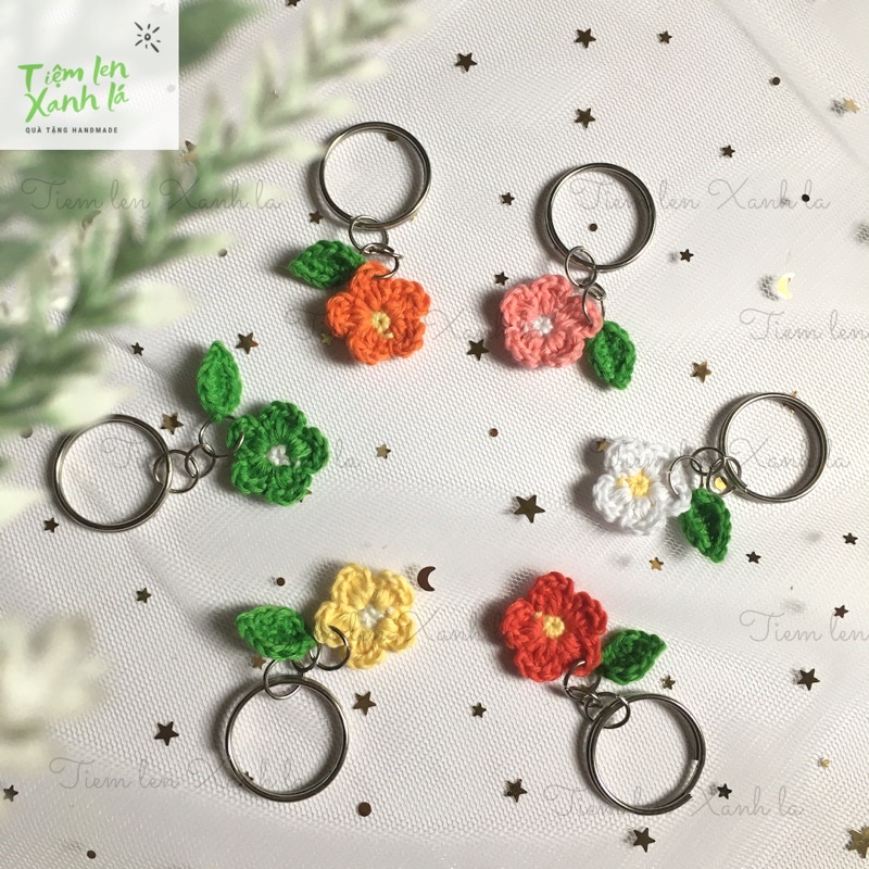 [Móc khoá len] Móc khoá hoa lá bằng len móc đủ màu handmade