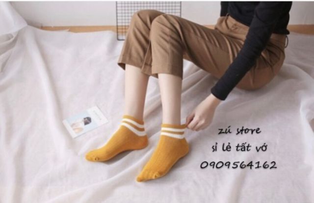 Vớ Hàn Quốc 2 sọc cổ ngắn basic