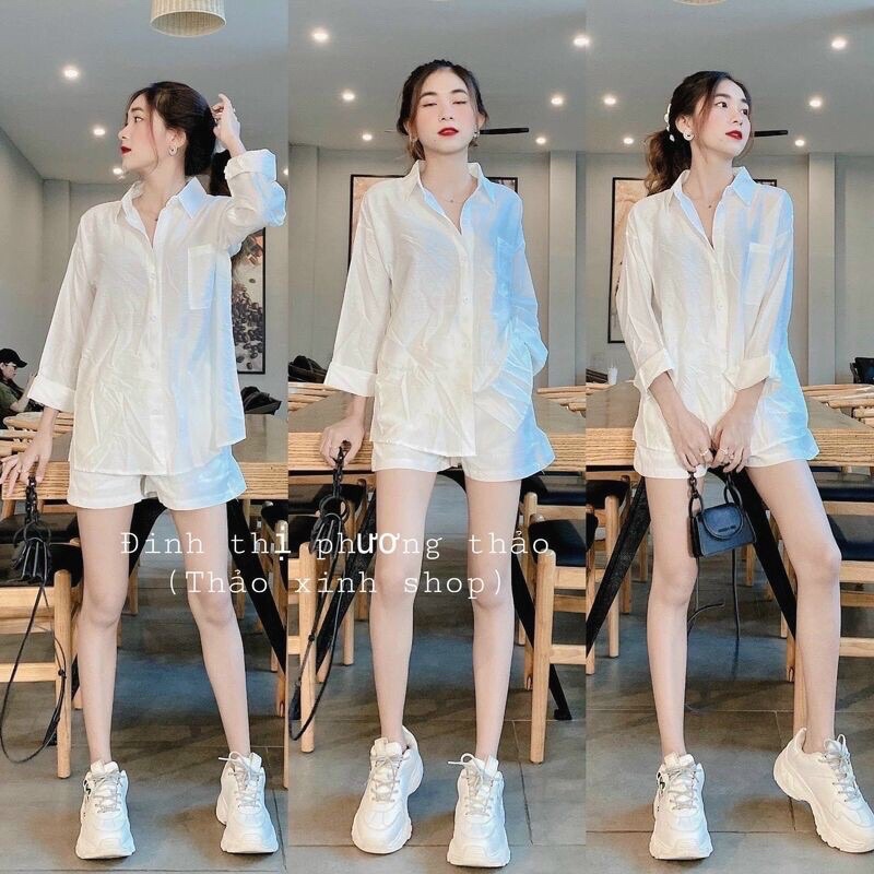 [HÀNG CHUẨN] Bộ áo sơ mi đũi 1 túi +quần sort