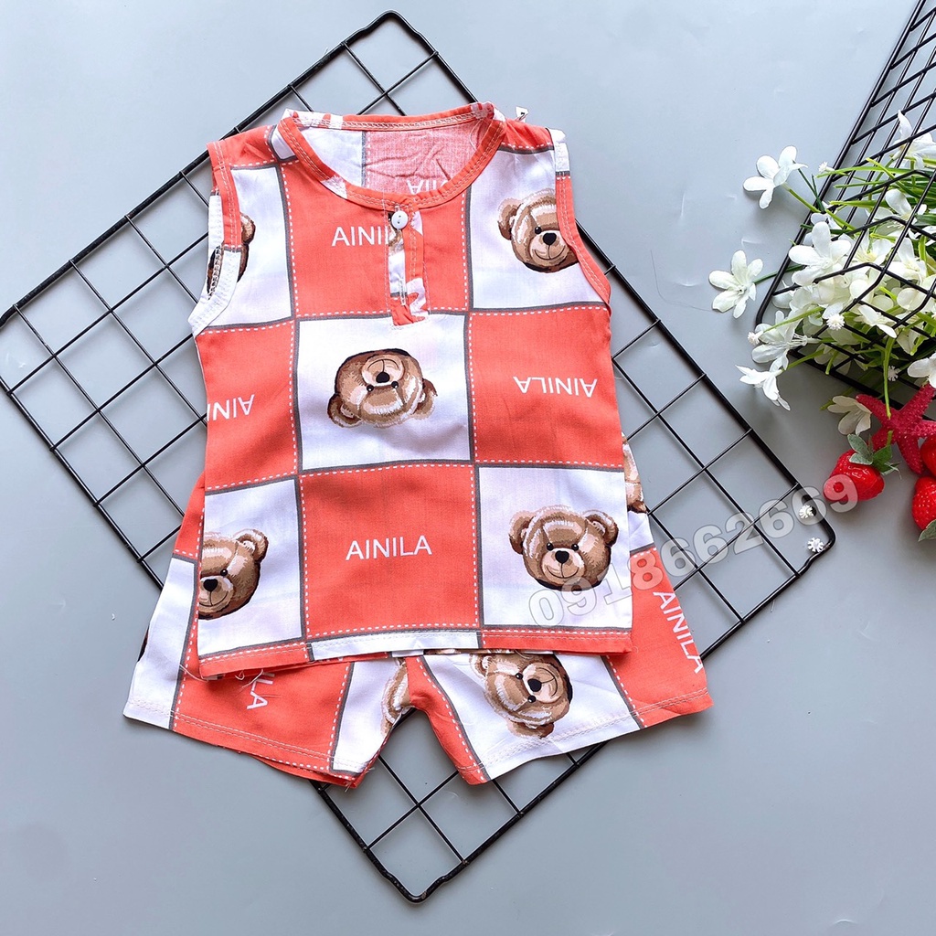 Bộ ba lỗ bé trai, vải lanh( tole) loại 1 size 5-22 kg