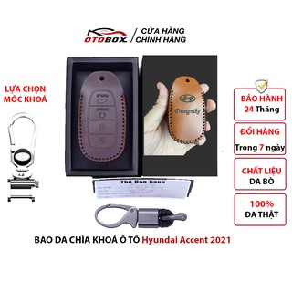 Bao da chìa khoá o to hyundai accent 2021 chìa thông minh 4 nút da bò thật cao cấp bảo vệ chống xước và va đập my car