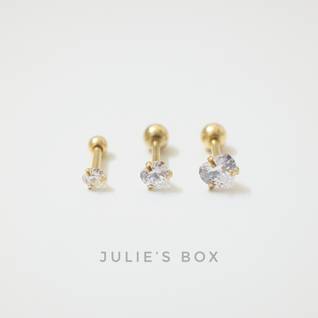 [1 Chiếc] Khuyên Tai Titan Màu Vàng Đá Trái Tim Unisex Đuôi Bi Không Gỉ Sét Không Ngứa Bông Tai Nam Julies Box 66