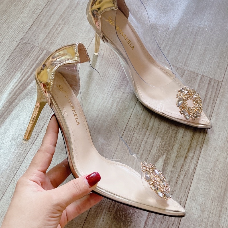 XẢ LỖ Giày cao gót/giày nữ công sở Pun Shoes đính hoa đá cực sang gót nhọn.