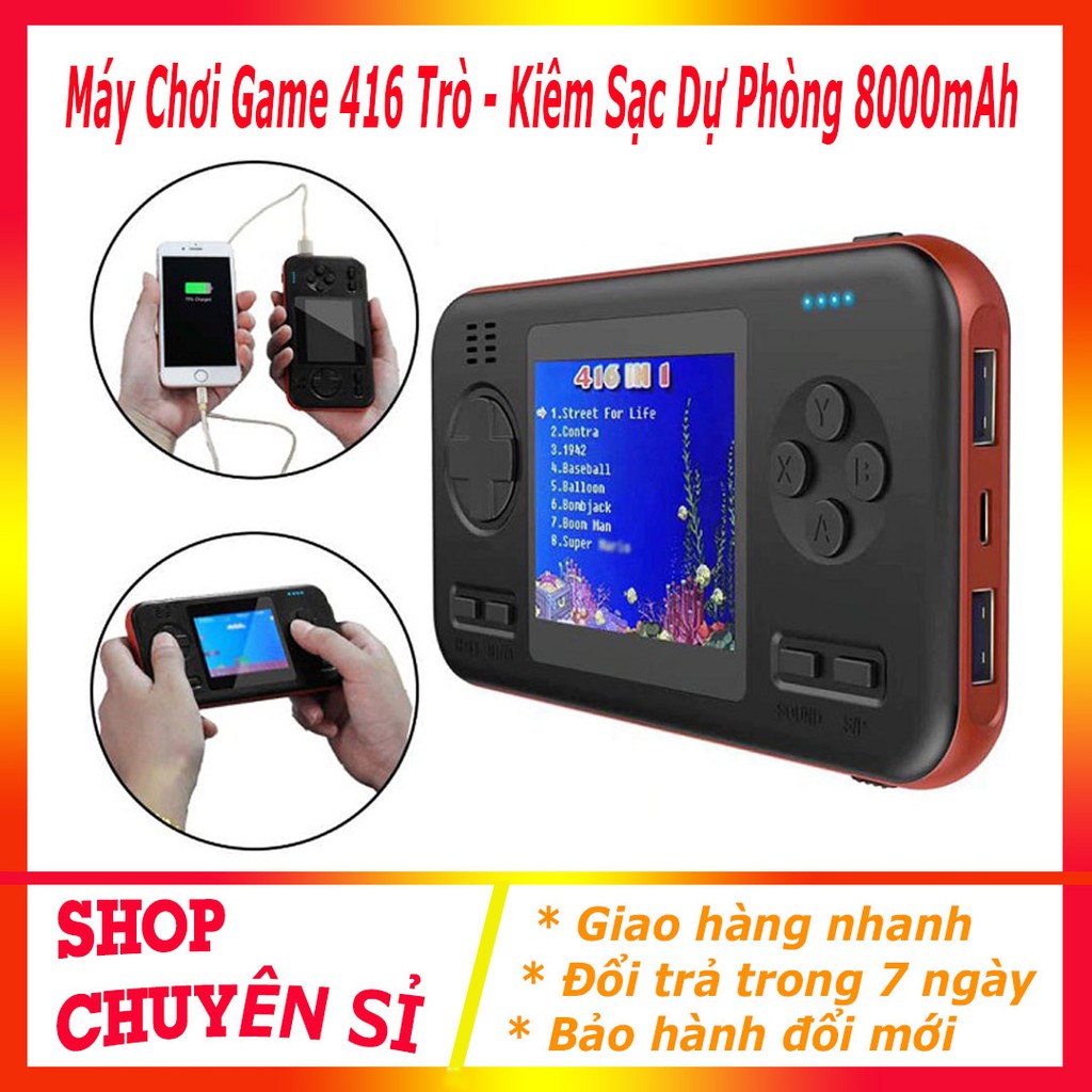 Máy Chơi Game Cầm Tay 416 Trò Kiêm Sạc Dự Phòng - tặng kèm dây sạc điện thoại