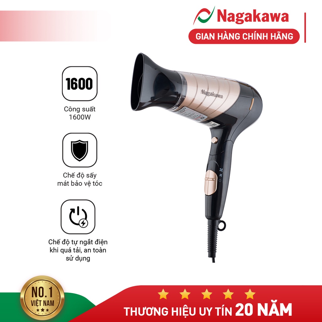 Máy sấy tóc Nagakawa NAG1606/NAG1604 (đen/đồng) - 2000W - Hàng chính hãng