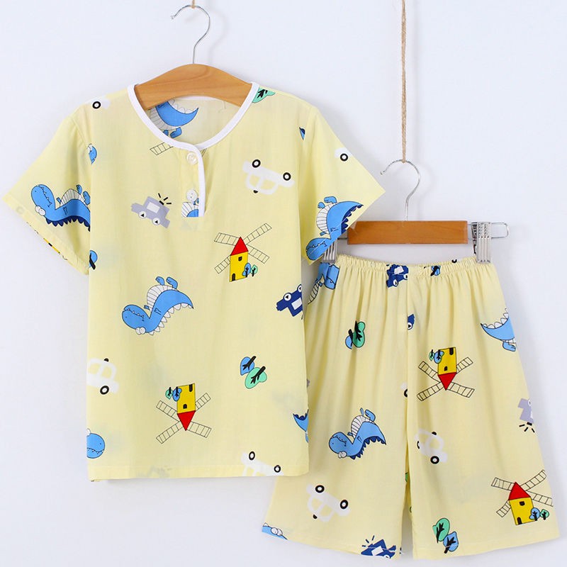 quần thun bé trai₪✹♕Bộ đồ ngủ pijama cotton lụa mùa hè trẻ em 1-13 tuổi bé gái, trai, lớn, dài tay ngắn điều hòa