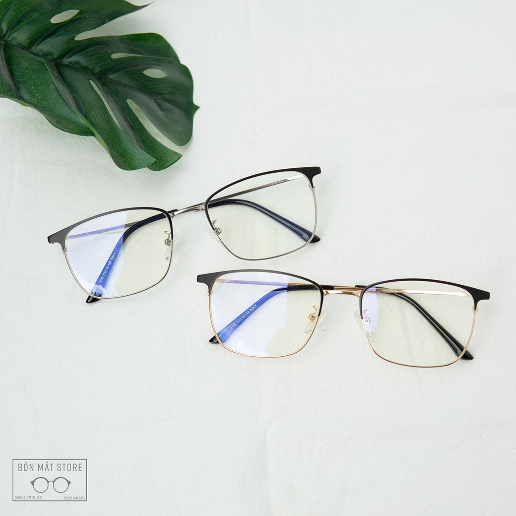 Gọng kính cận Bốn Mắt Store chất liệu Kim Loại Siêu Mảnh Nhẹ Form Vuông Bầu C152-Tặng Khăn Hộp | BigBuy360 - bigbuy360.vn