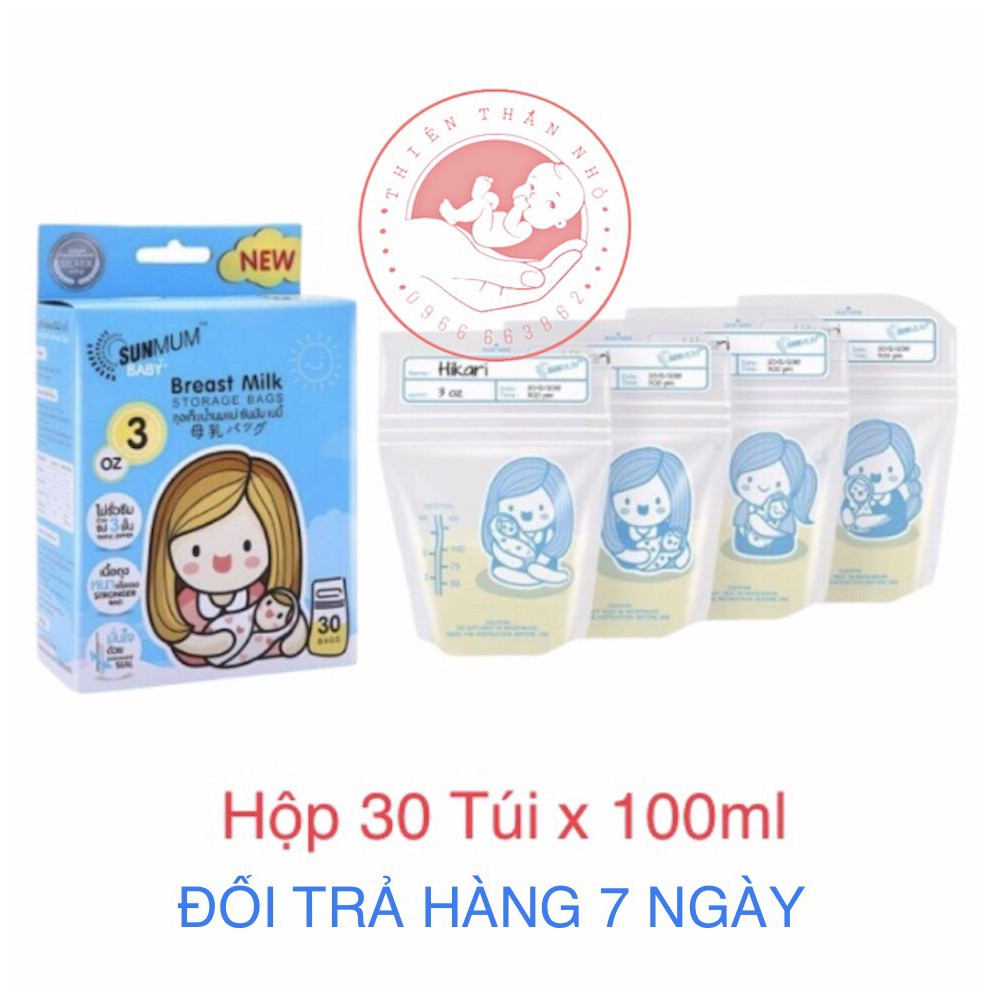 Hộp 30 túi trữ sữa sunmum 100ml, nhập khẩu Thái Lan nguyên tem kiểm định