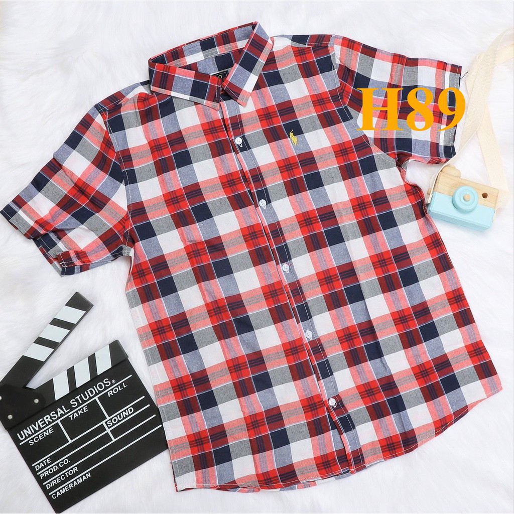 * Mã H89: Sơ mi ca ro Polo bé trai, vải kate xuất dư