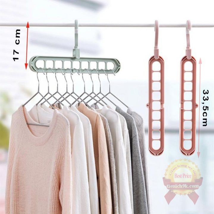 Móc treo quần áo đa năng 9 lỗ - thanh treo cà vạt tất đồ sơ sinh