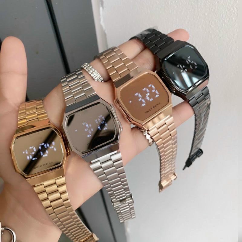 Đồng Hồ Điện Tử Unisex Touch Watch Dây Thép Cao Cấp, Mặt Tráng Gương, Đèn Led Cảm Ứng - Mẫu Hot 2021