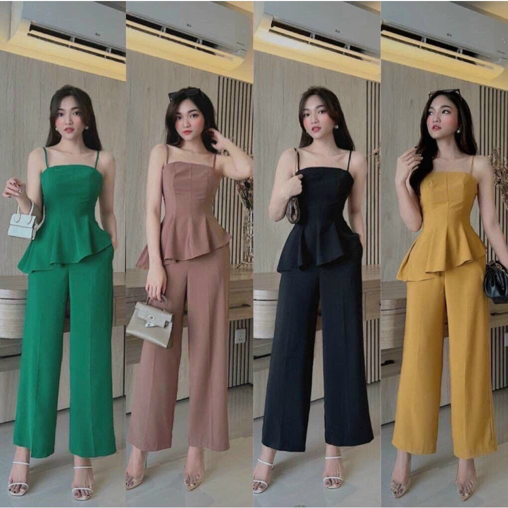 Set bộ vải for kóa kéo mút ngực, áo hai dây đuôi cá quần dài ống xuông