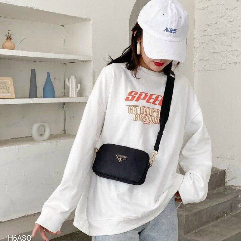 [FreeShip] Túi Đeo Chéo Nữ, Túi Xách Nữ P.R.A.D.A Chống Nước Vải Dù Xịn 3 Ngăn Size 18 VD66