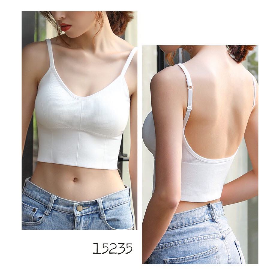 15235 - Trắng,Đen,Rêu - Áo BIG SIZE Bra 2 dây có mút lót dài - SN<110 | BigBuy360 - bigbuy360.vn
