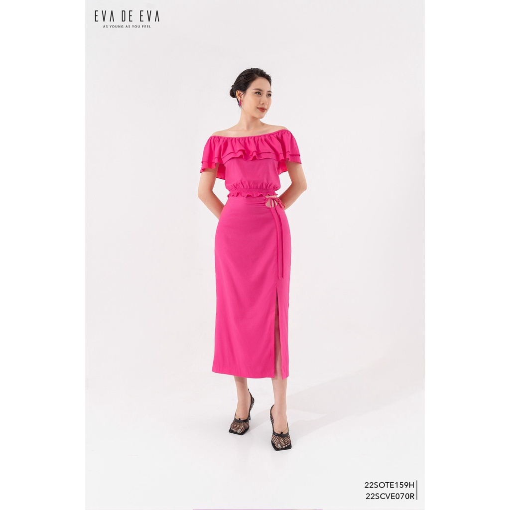 Chân váy midi hồng dáng dài xẻ tà Eva de Eva 22SCVE070R