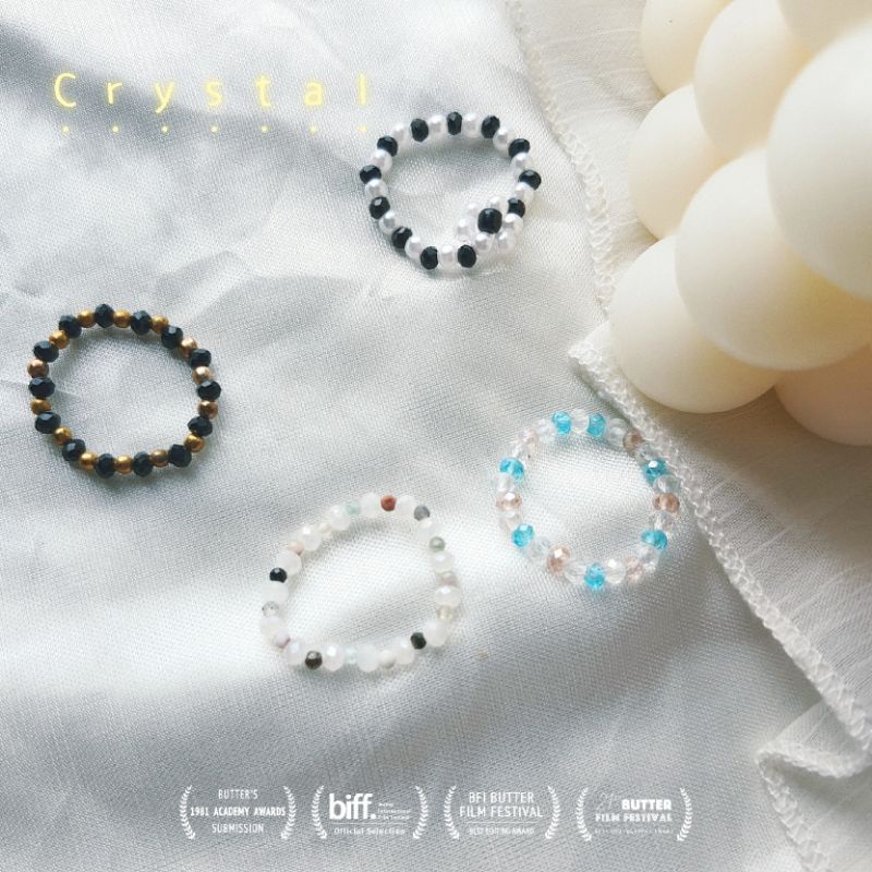 Nhẫn hạt cườm handmade, nhẫn pha lê mix cat eyes