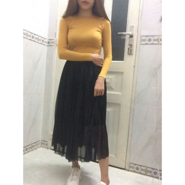 ẢNH THẬT Áo croptop len tay dài
