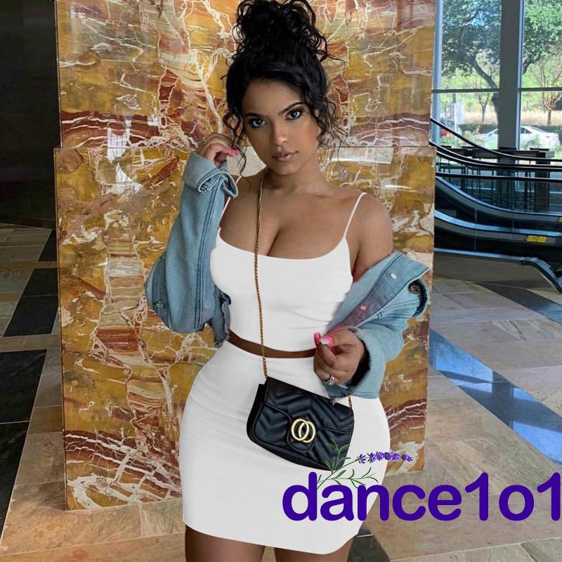 Set áo crop top + chân váy màu trơn thiết kế ôm sát tôn dáng
