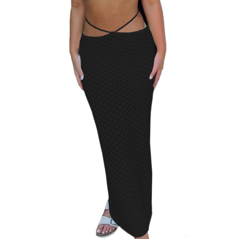 Chân Váy Maxi Đan Len Đuôi Cá Lưng Thấp Màu Trơn Thiết Kế Khoét Lỗ Thời Trang Mùa Hè Quyến Rũ Cho Nữ