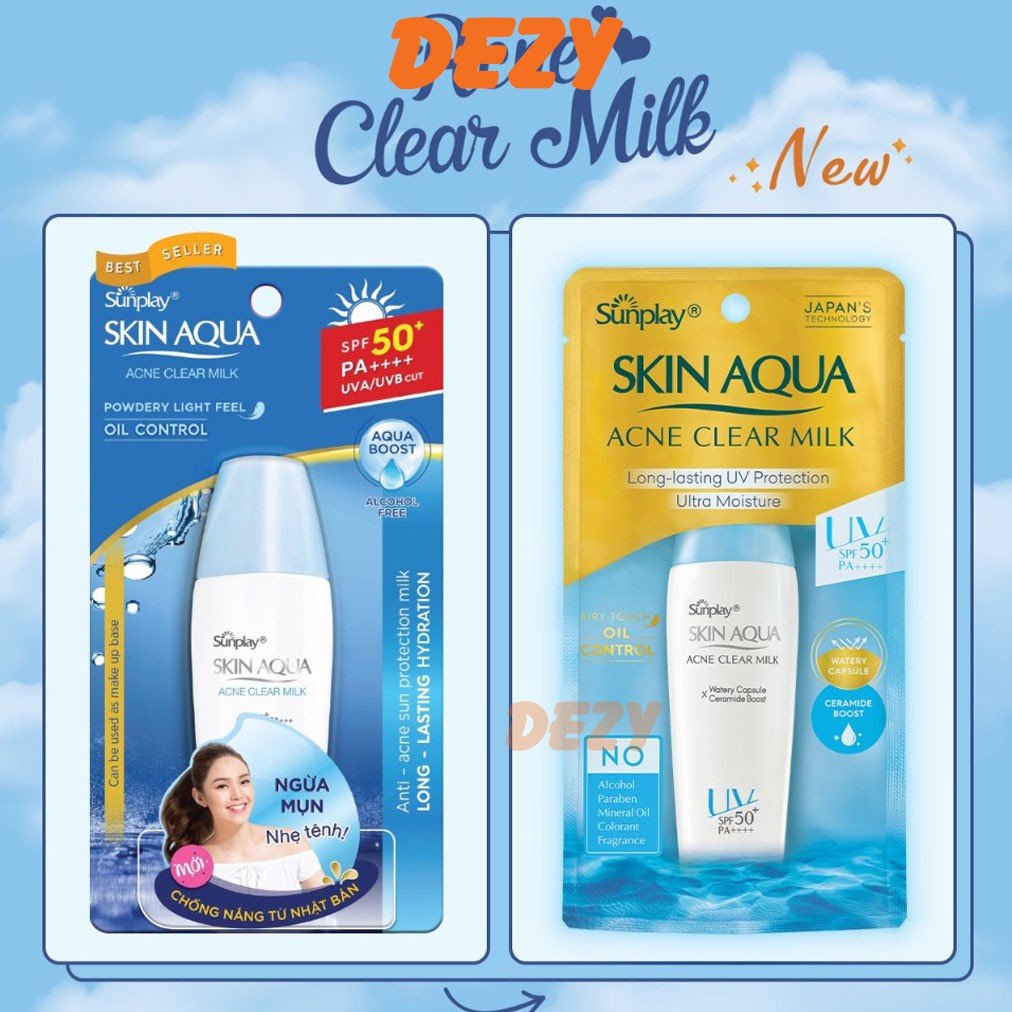 Kem Chống Nắng Skin Aqua Nắp Xanh Cho DA MỤN Acne Clear White - Kcn Sunplay Rohto Nhật Dưỡng Ẩm Da Mụn Da Nhạy Cảm Dezy