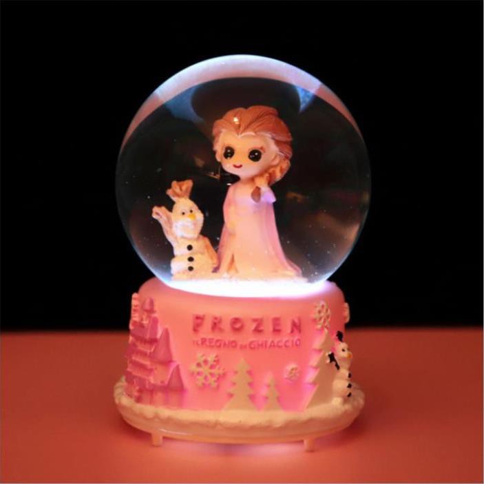 Quả Cầu Pha Lê Tuyết ELSA Có Hộp Phát Nhạc Và Đèn Phát Sáng Xinh Xắn Kèm Pin