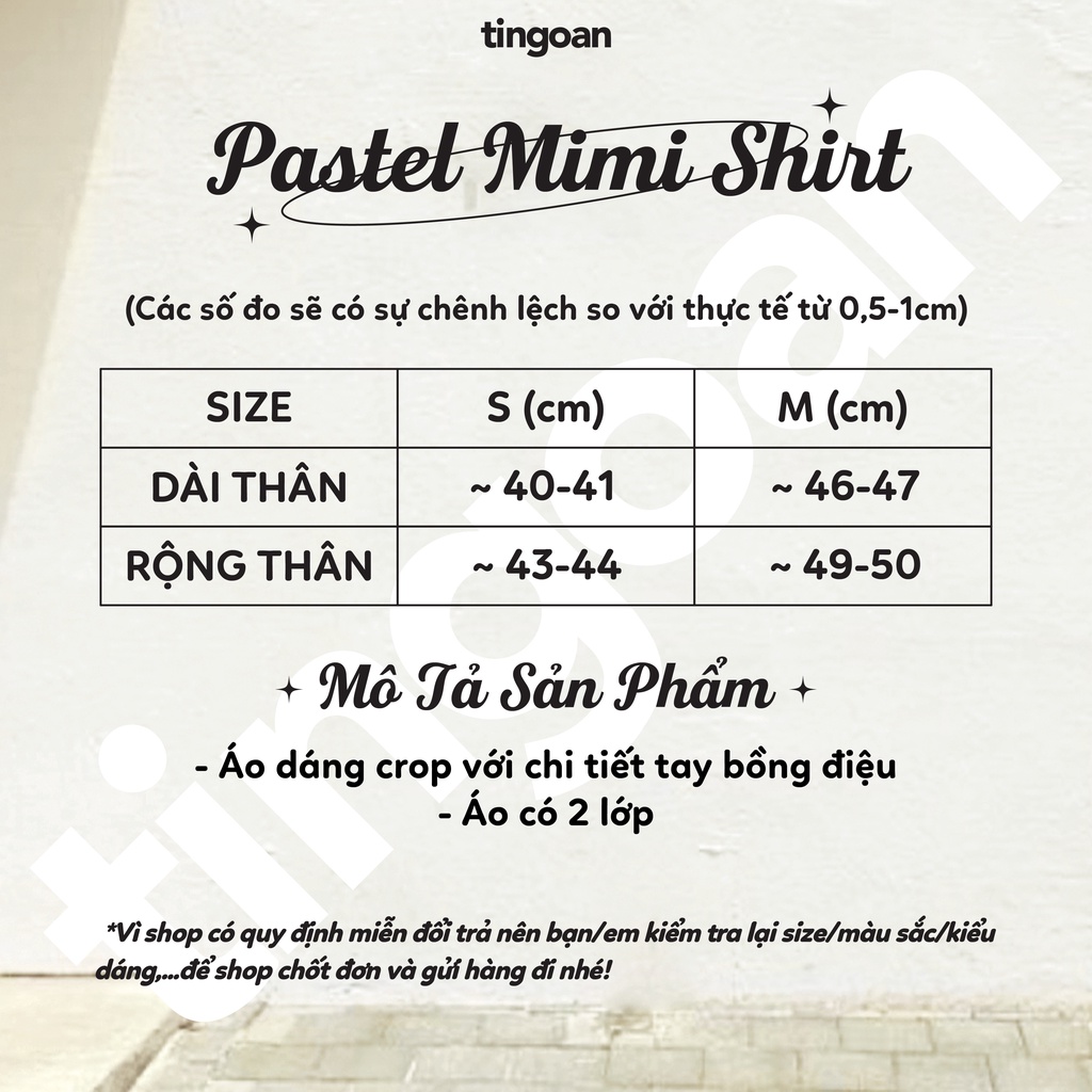 TINGOAN® - Áo somi crop lửng babydoll cổ chi tiết tay dài bồng 2 nấc đen PASTEL MIMI SHIRT/BL