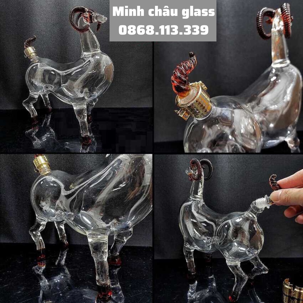 Bình Thủy Tinh Đựng Rượu cao cấp 12 con giáp 1000ml mẫu con dê mẫu mùi vỏ chai ngâm rượu 12 con giáp sang trọng dùng quà