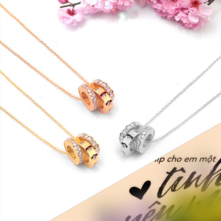 Dây chuyền titan 3 khoen tròn đính đá siêu đẹp, bền màu, chuẩn thời trang, mang phong cách độc đáo, cá tính, dễ phối đồ