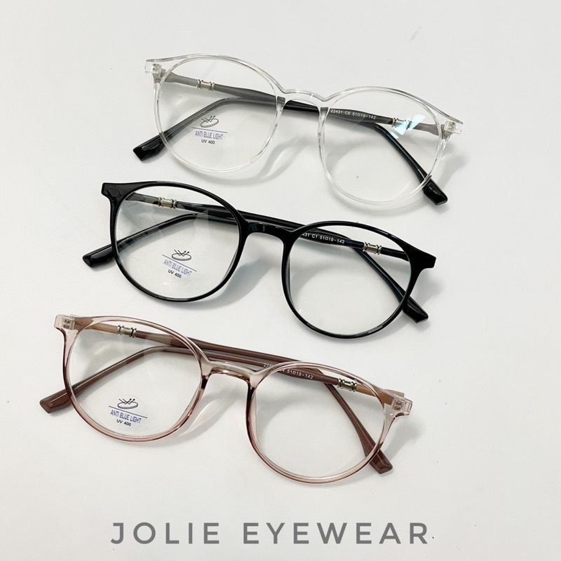 Kính mắt cận nam nữ, gọng giả cận tròn nhựa dẻo Tr90 mẫu mới 22431 chống ánh sáng xanh, UV400 Jolie eyewear