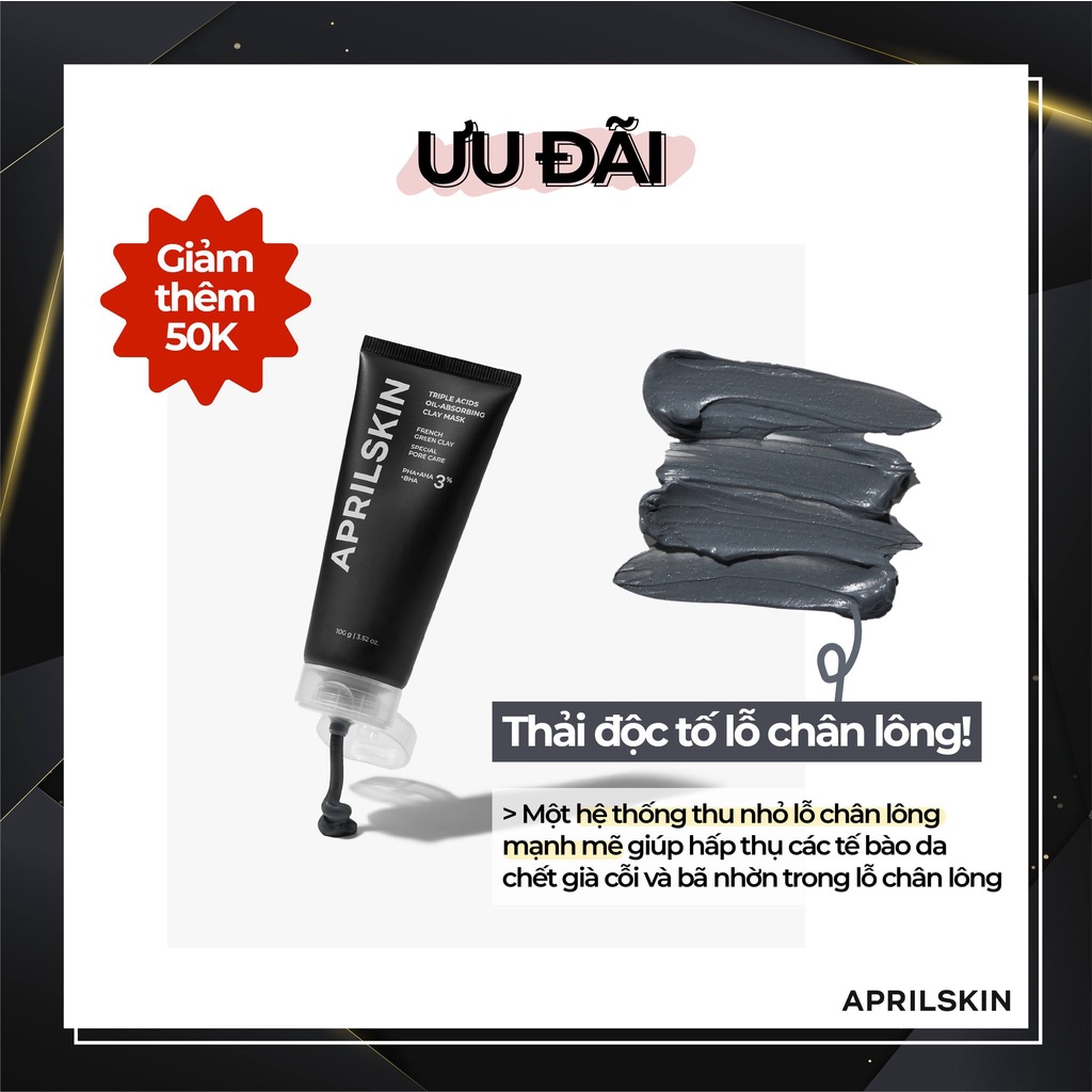 Mặt Nạ Đất Sét Hút Dầu Thu Nhỏ Lỗ Chân Lông APRILSKIN Triple Acids Oil-Absorbing Clay Mask 100g