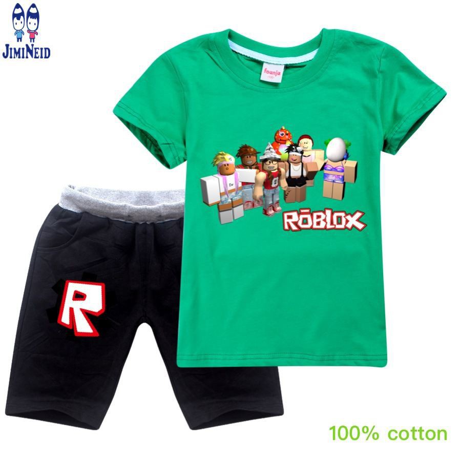 【JD】Summer Hot ROBLOX sale boys fashion suits Short-sleeved cotton T-shirt + shorts 2-piece set