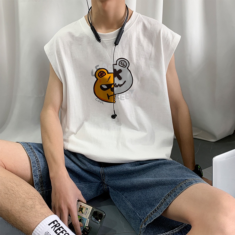 Áo thun sát nách IFNICEFUTURE dáng rộng bằng vải cotton in họa tiết hoạt hình dễ thương độc đáo