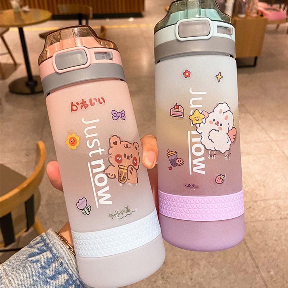 ♫Daphne♫ Bình Nước Thể Thao Bằng Nhựa Chống Rò Rỉ Có Ống Hút Tiện Dụng Dung Tích 400/600ml