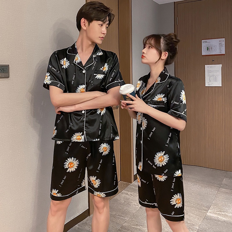 Bộ Đồ Ngủ Lụa Satin Tay Ngắn Plus Size M-5XL Dành Cho Nam Và Nữ