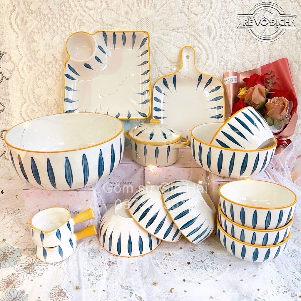 Bộ bát đĩa decor cao cấp ngô vàng