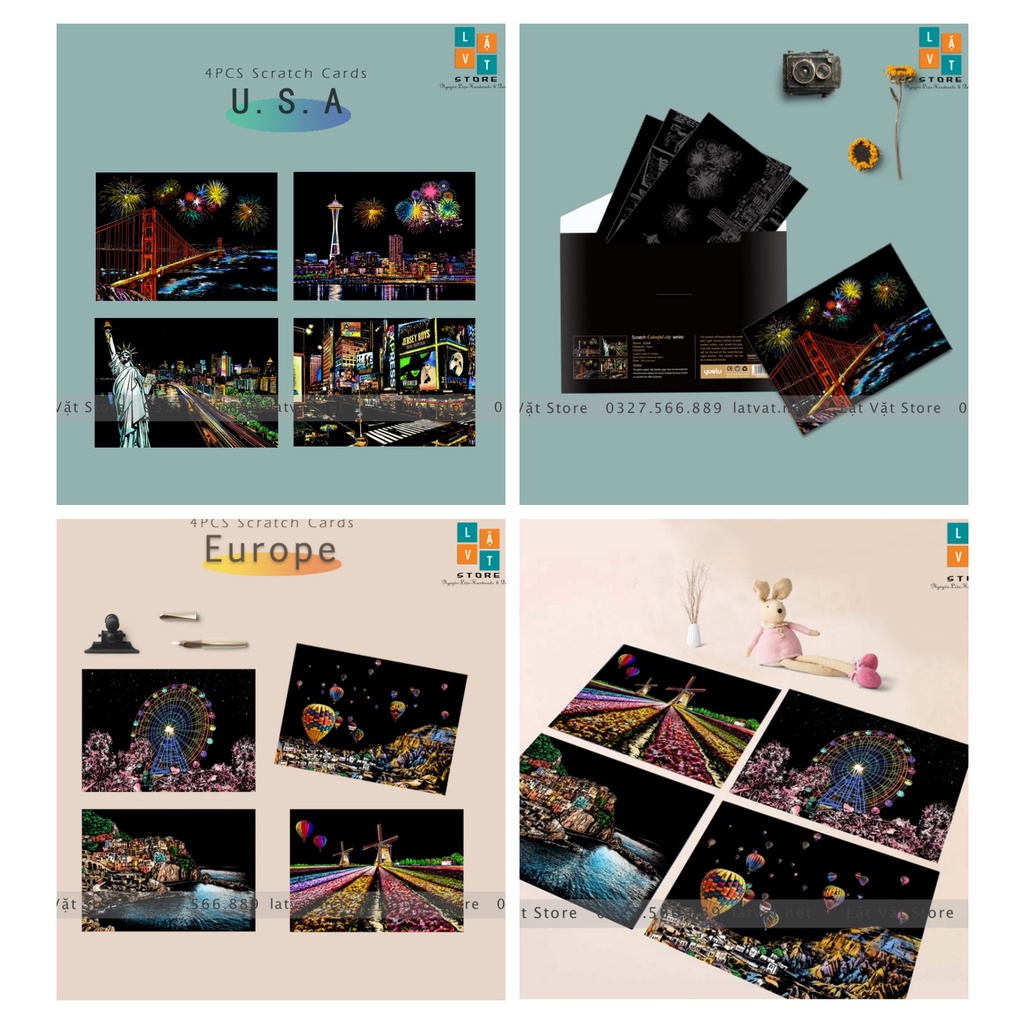 Tranh cạo khổ A4 - Color Night Scene Scratch II, tranh treo tường, trang trí đơn giản, quà tặng, decor nhà.