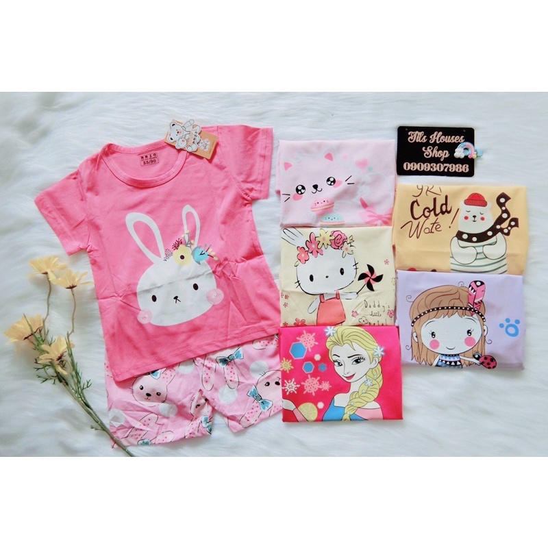 Đồ bộ xuất hàn cho bé gái chất cotton size nhí {7-15kg}, Bộ cộc tay xuất hàn cotton cho bé size nhí 7-15kg