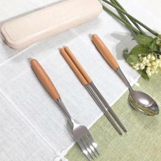 [Free Ship] Set 3 thìa - dĩa - đũa lúa mạch tặng kèm hộp.