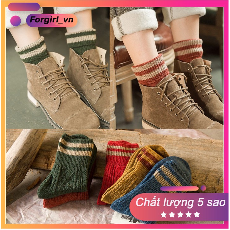 Tất nữ cao cổ len lông cừu vintage mùa đông