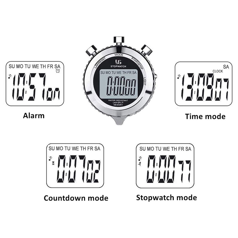 Đồng Hồ Bấm Giờ Kỹ Thuật Số 2 Lap Stopwatch Bằng Kim Loại Có Đèn Nền