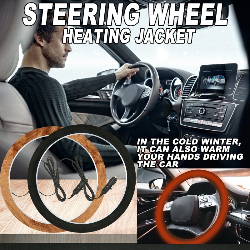 Vỏ Bọc Vô Lăng Xe Hơi 38cm DC 12V Bằng Da Lộn Chống Nắng Giữ Ấm Mùa Đông