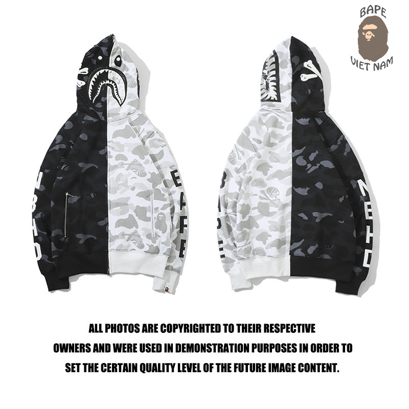 [Ảnh thật + FREESHIP] Jacket Bape Shark x NBHD Half Camo fullzip , Áo khoác Hoodie Bape Cá Ngáo