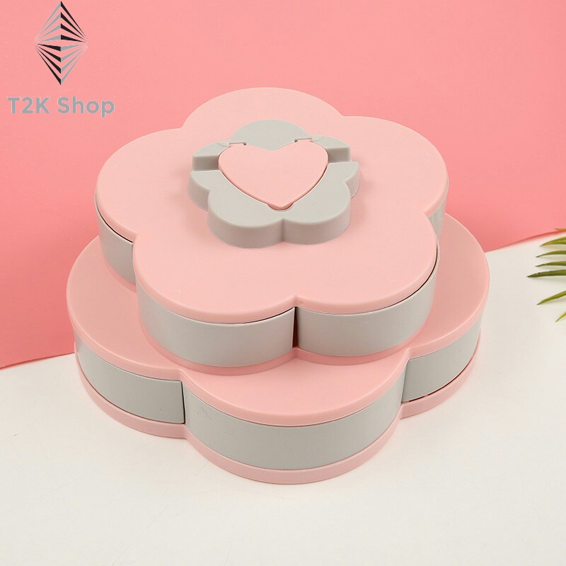 Khay đựng mứt tết - Hộp đựng mứt tết bánh kẹo 2 tầng xòe hình cánh hoa xoay 360 độ - T2K Shop