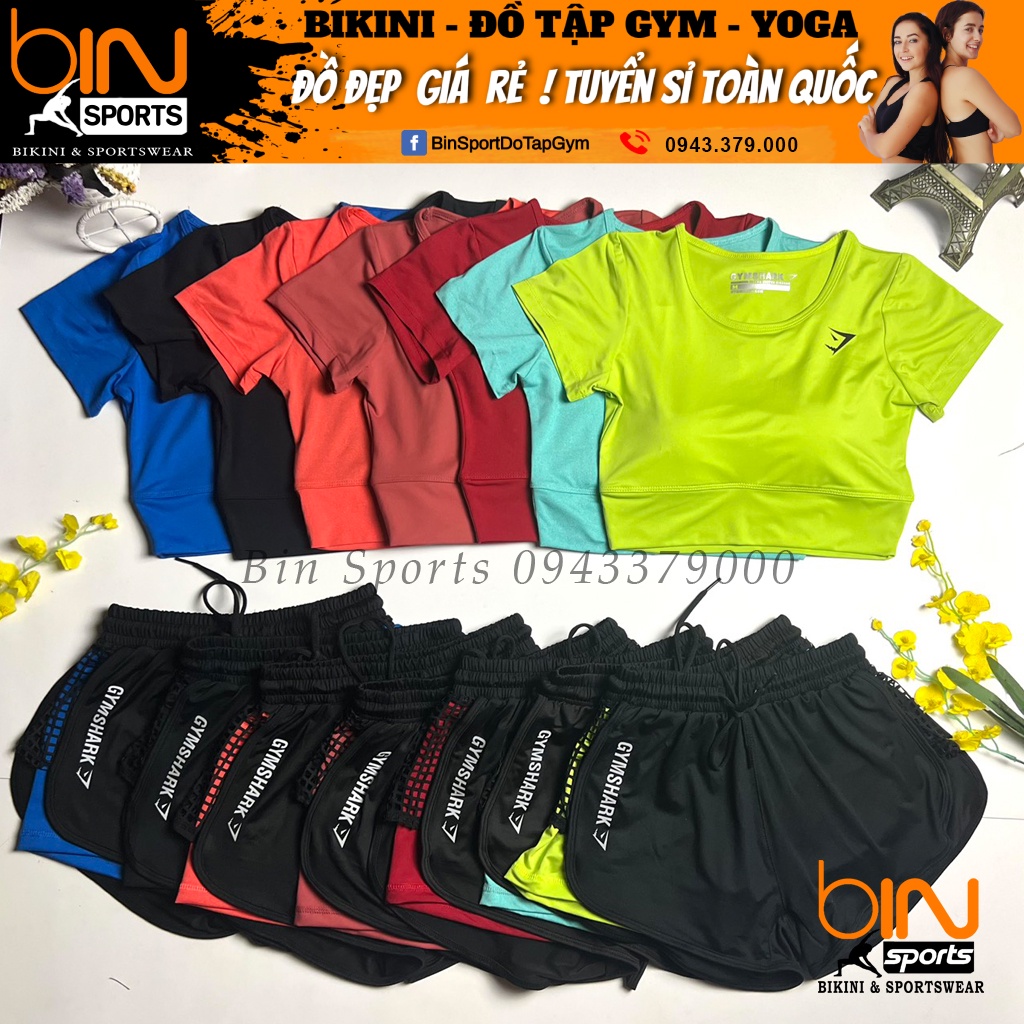 Đồ tập gym nữ, set bộ đùi thể thao áo crop quần đùi 2 lớp Bin Sports BN074