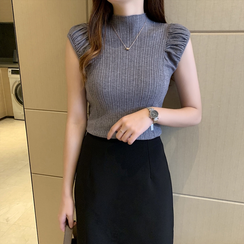 Áo dệt kim nữ cổ tròn cộc tay quyến rũ