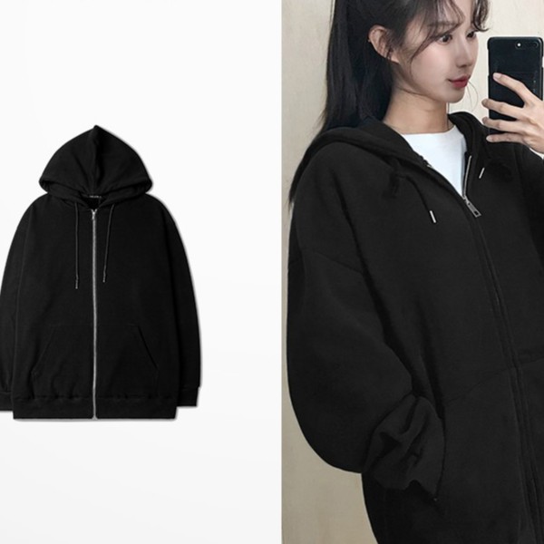 [Hàng có sẵn] Áo nỉ nelly hoodie kéo khóa đen trơn không in hình  unisex lót lông form rộng